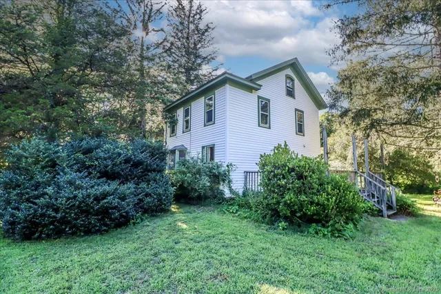 a view of a house with a yard and plants