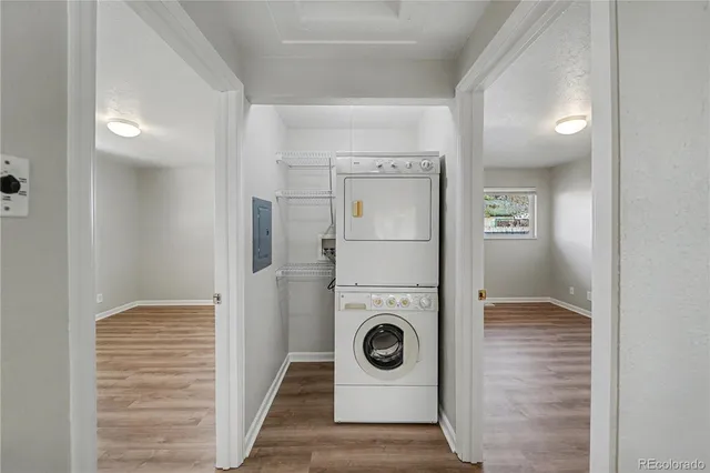 a view of a storage & utility room with washer and dryer