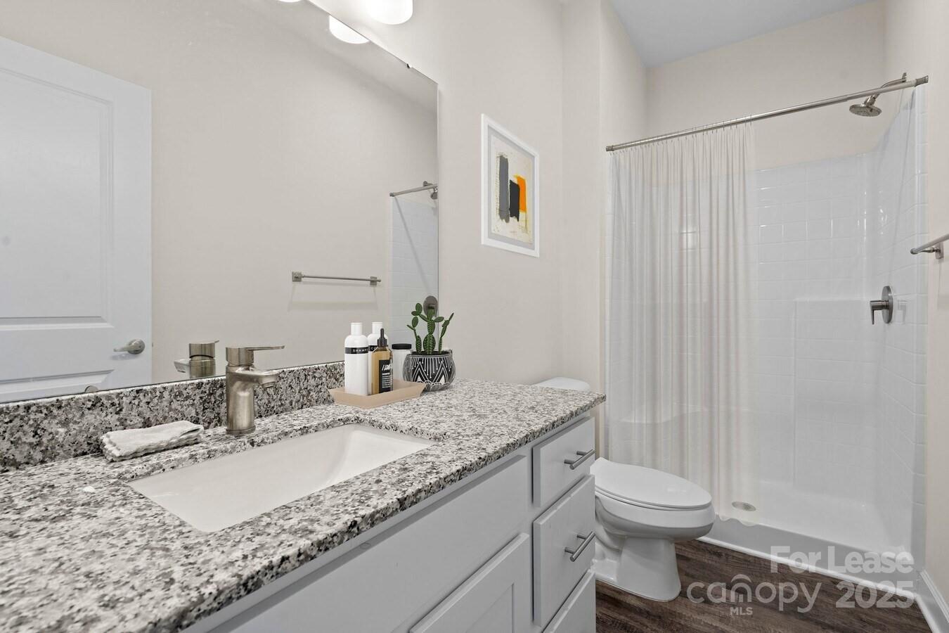 2778 2nd Street Northeast Hickory, NC 28601 - Photo 18 of 20 a bathroom with a granite countertop sink a toilet and a shower