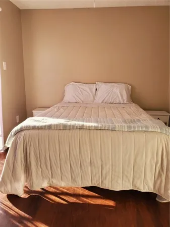 a close up of a bed