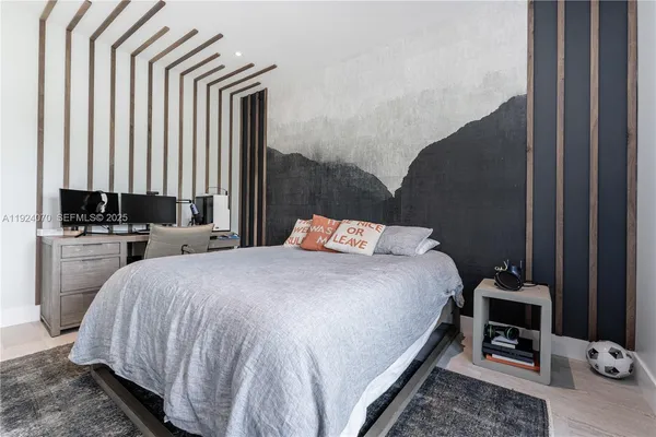 a bed sitting in a bedroom next to a window