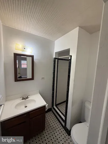 a bathroom with a sink a toilet and mirror