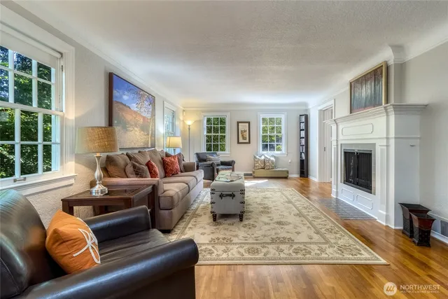 a living room with furniture or couch and a fireplace