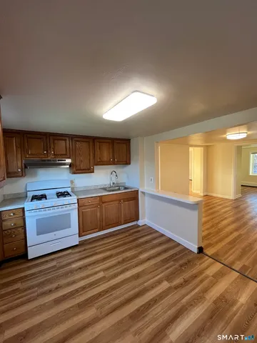 a large kitchen with stainless steel appliances granite countertop a stove a sink and a refrigerator