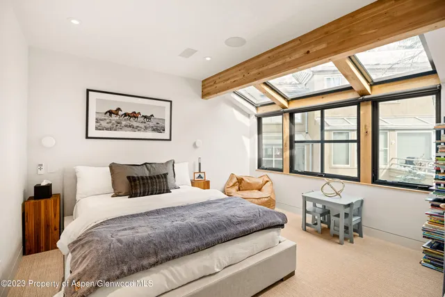 a bedroom with a bed and a couch