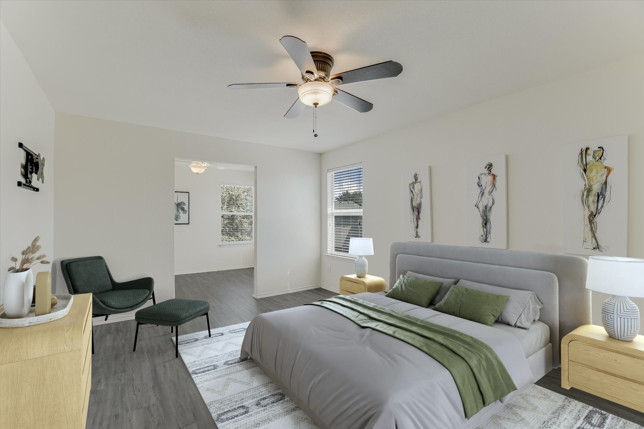 809 Sebastian Bend, Unit B Pflugerville, TX 78660 - Photo 3 of 34 Bedroom featuring wood finished floors and a ceiling fan
*Virtually Staged*