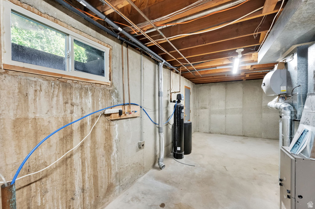 1783 South 500 East Bountiful, UT 84010 - Photo 19 of 30 Unfinished basement laundry area, water softener, furnace and water heater. Plumbing for bath