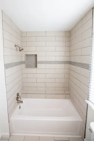 a bathroom with a bathtub
