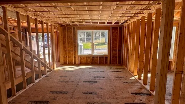 a view of a room with windows