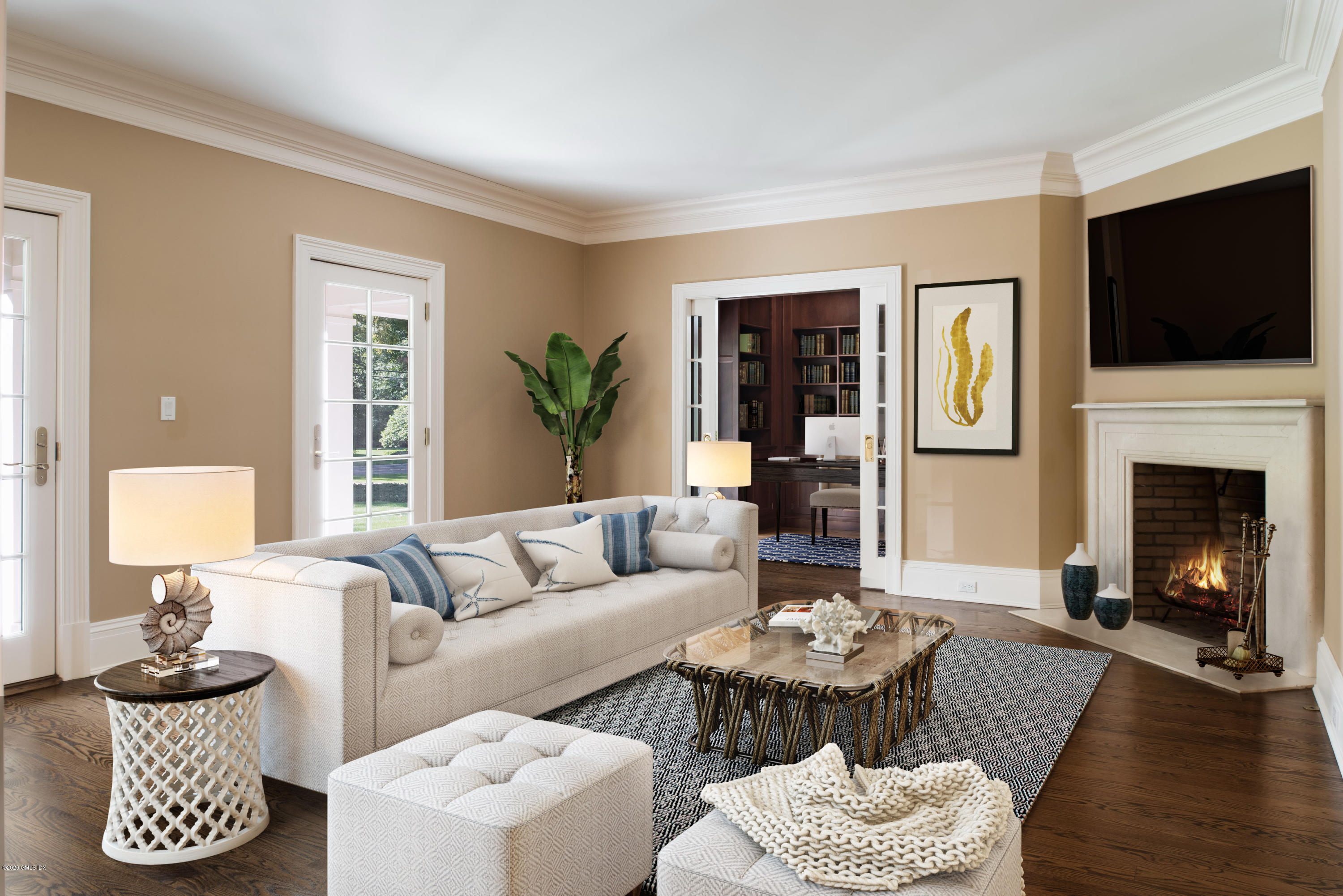 53 Hillside Road Greenwich, CT 06830 - Photo 8 of 31 a living room with furniture fireplace and a flat screen tv