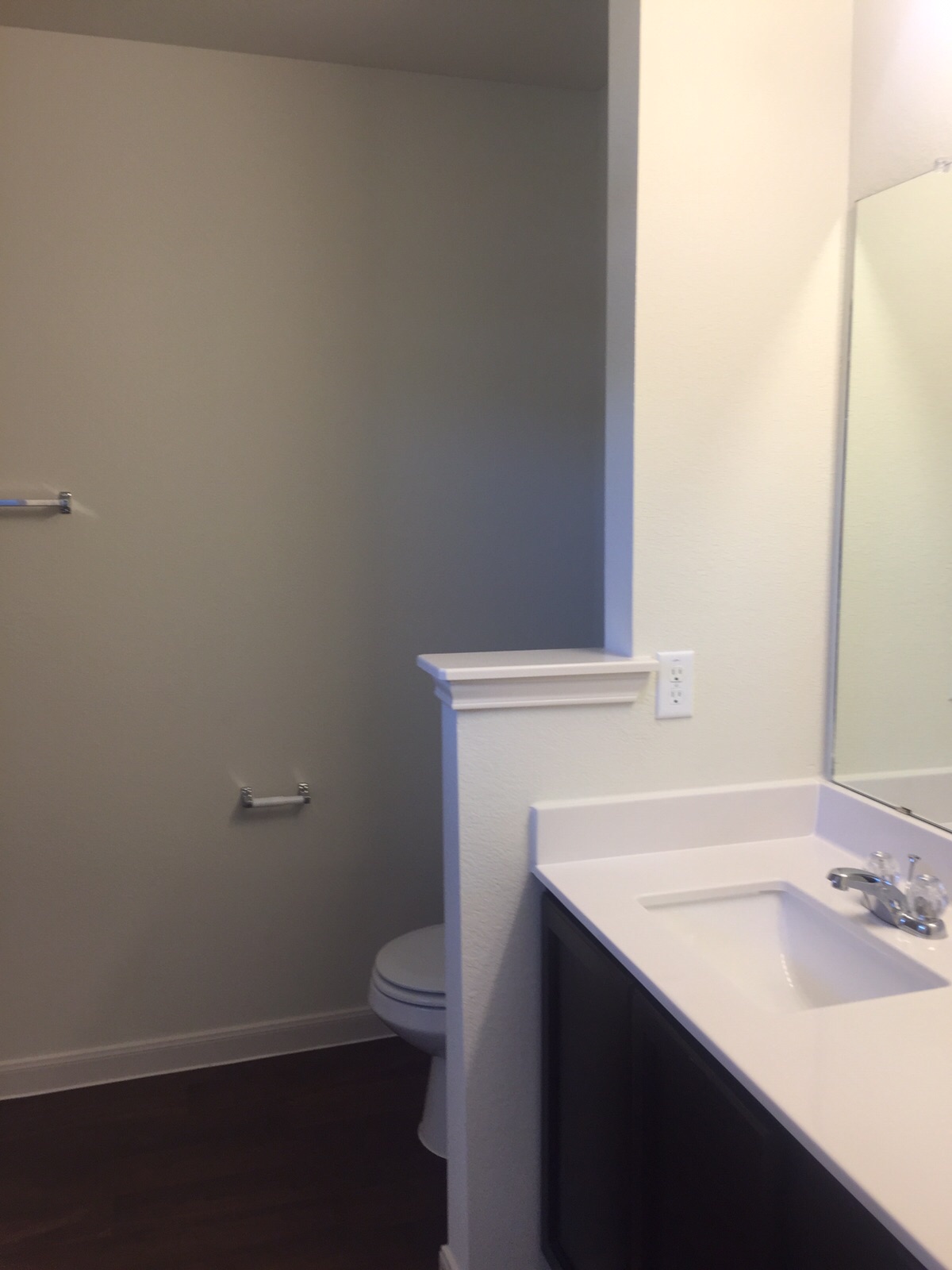 384 Discovery Kyle, TX 78640 - Photo 12 of 18 Half bathroom with vanity and dark wood-style floors