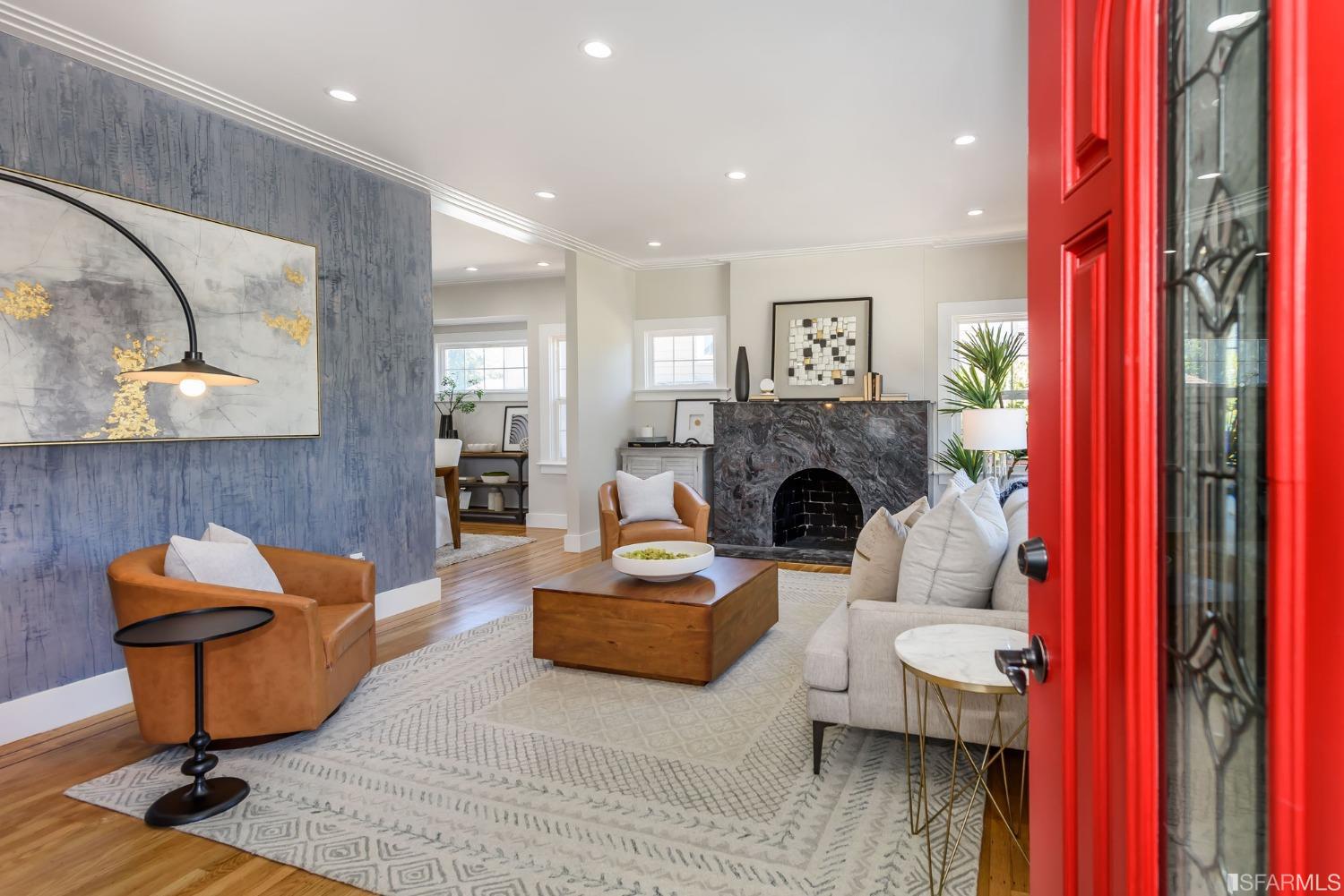 9 Bancroft Road Burlingame, CA 94010 - Photo 2 of 45 a living room with furniture and a fireplace