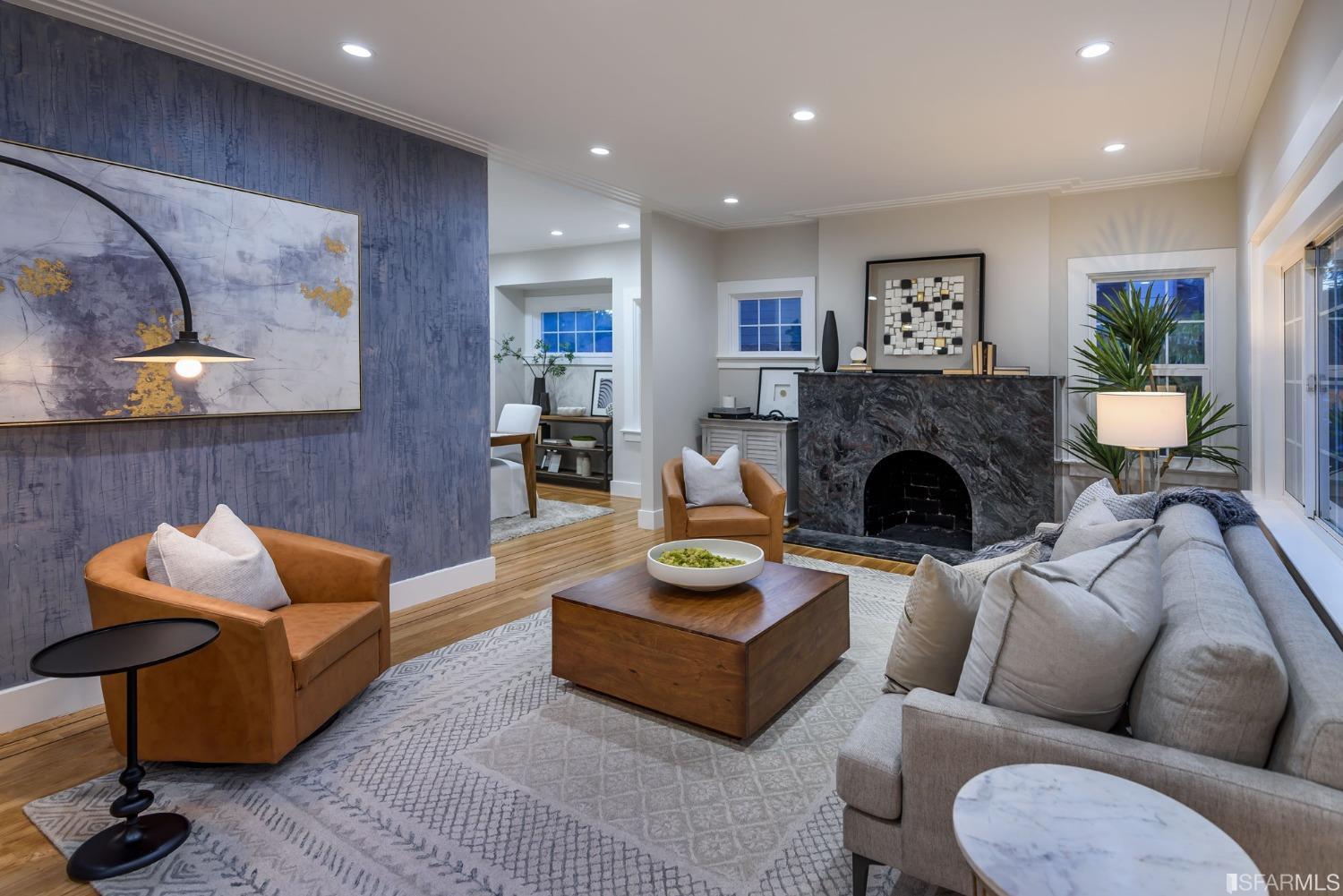 9 Bancroft Road Burlingame, CA 94010 - Photo 5 of 45 a living room with furniture and a fireplace