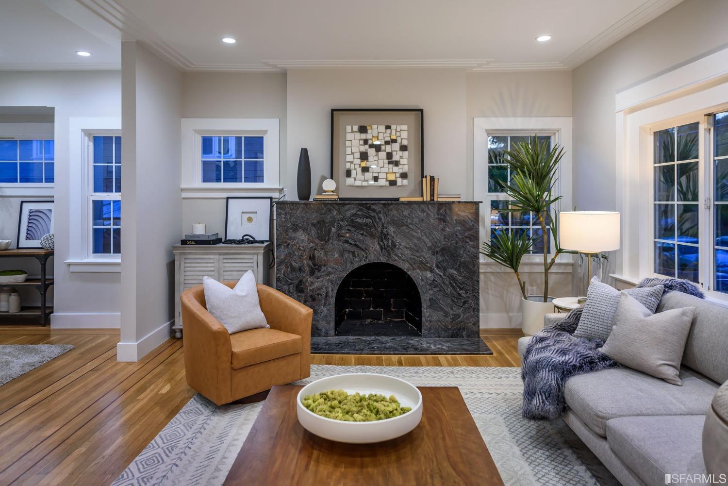 9 Bancroft Road Burlingame, CA 94010 - Photo 7 of 45 a living room with furniture and a fireplace