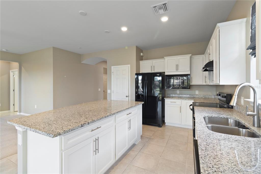 1530 Hyssop Loop North Port, FL 34289 - Photo 10 of 53 a kitchen with stainless steel appliances granite countertop a sink dishwasher a refrigerator and white cabinets with granite countertops