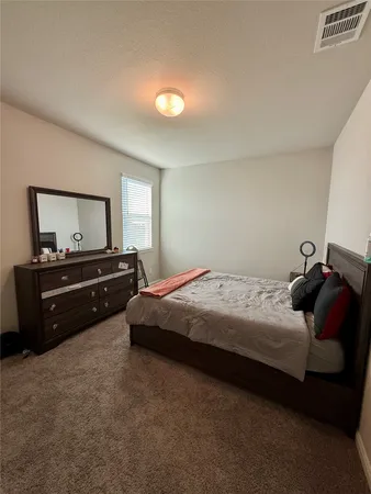 a bedroom with a bed and a dresser