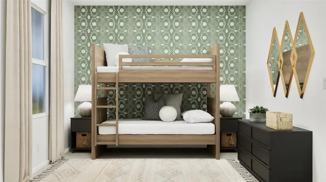 a bedroom with furniture and a window