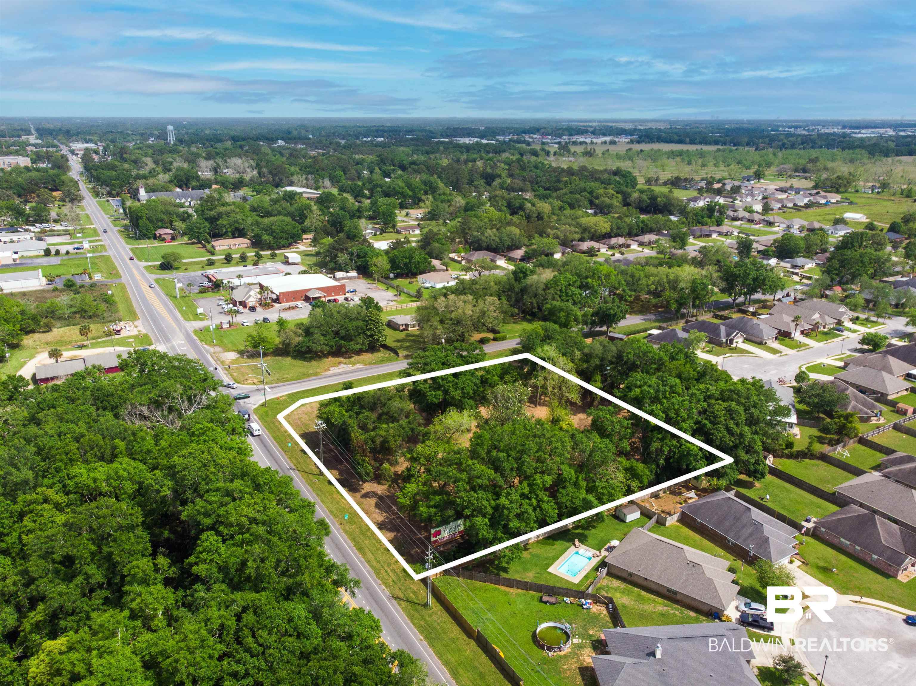 104 North Hickory Street Foley, AL 36535 - Photo 3 of 16 Aerial view of subject pr