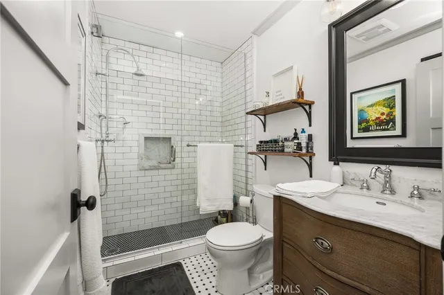 a bathroom with a white shower