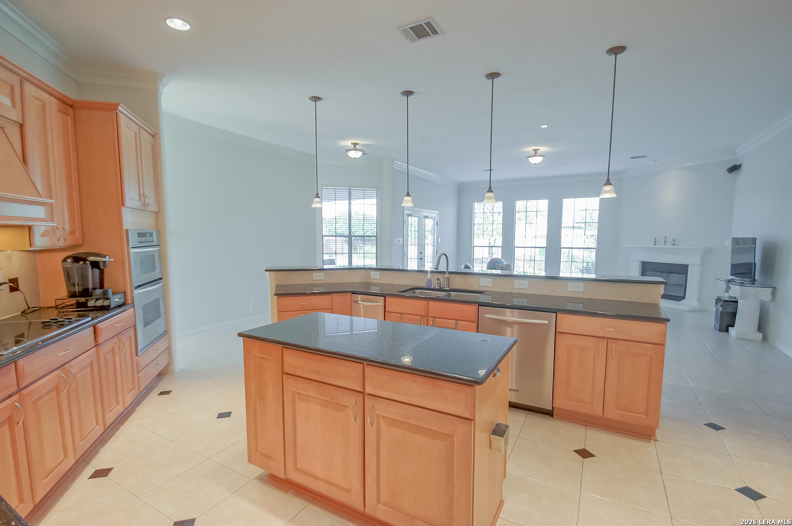 30901 Wood Bine Way Fair Oaks Ranch, TX 78015 - Photo 17 of 23 a kitchen with granite countertop a sink a counter space appliances and cabinets