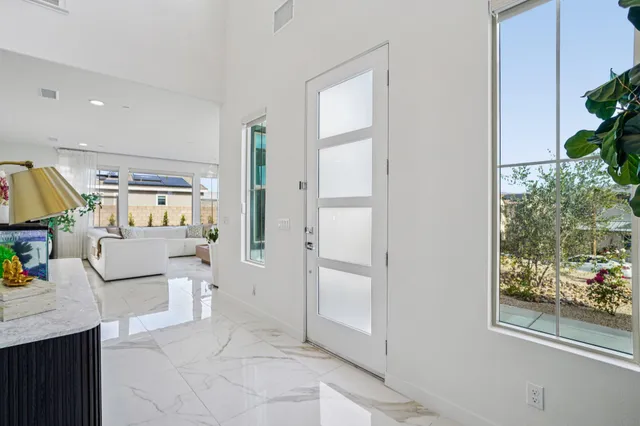 a bedroom with a bed and a shower