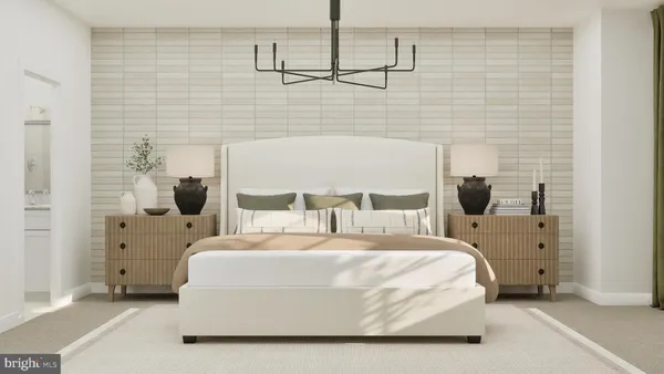 a bedroom with a bed and a night stand