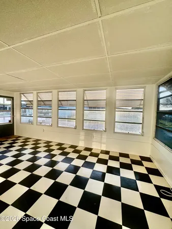 a black and white checkered floor