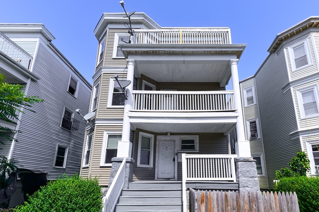 a view of a building with a balcony