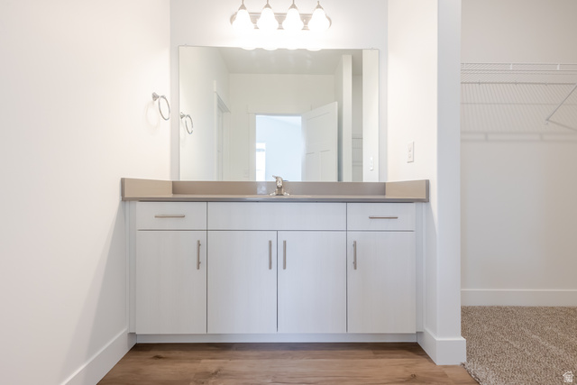 693 West 4500th South, Unit O304 Mapleton, UT 84664 - Photo 9 of 16 Bathroom featuring vanity, a spacious closet, and light wood-style floors