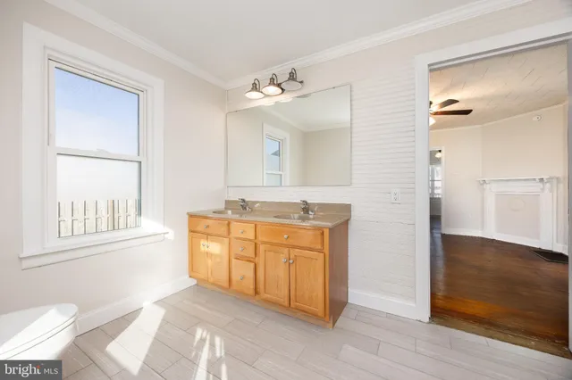 a bathroom with a toilet and a vanity
