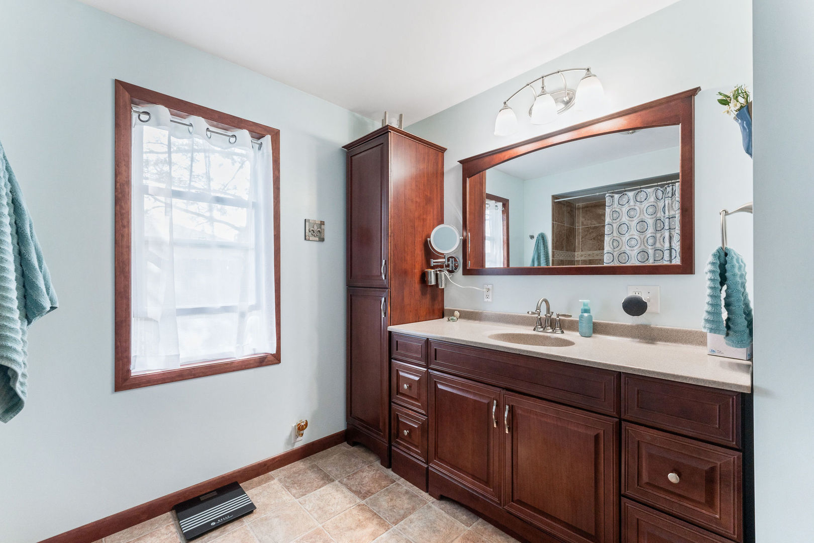 533 Bethany Road Sycamore, IL 60178 - Photo 21 of 38 a bathroom with a double vanity sink and a mirror