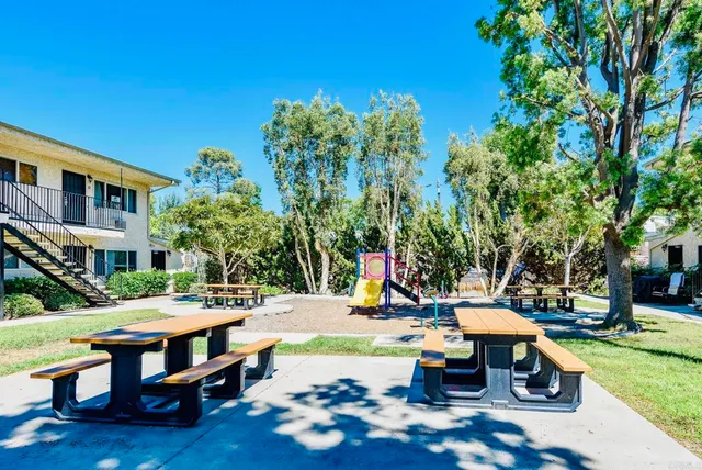 a view of a park with slide