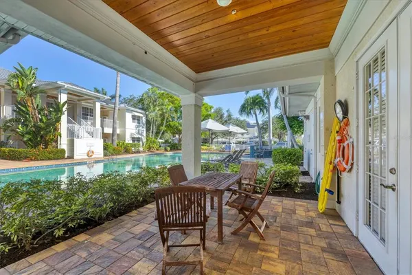 a view of a swimming pool with a patio