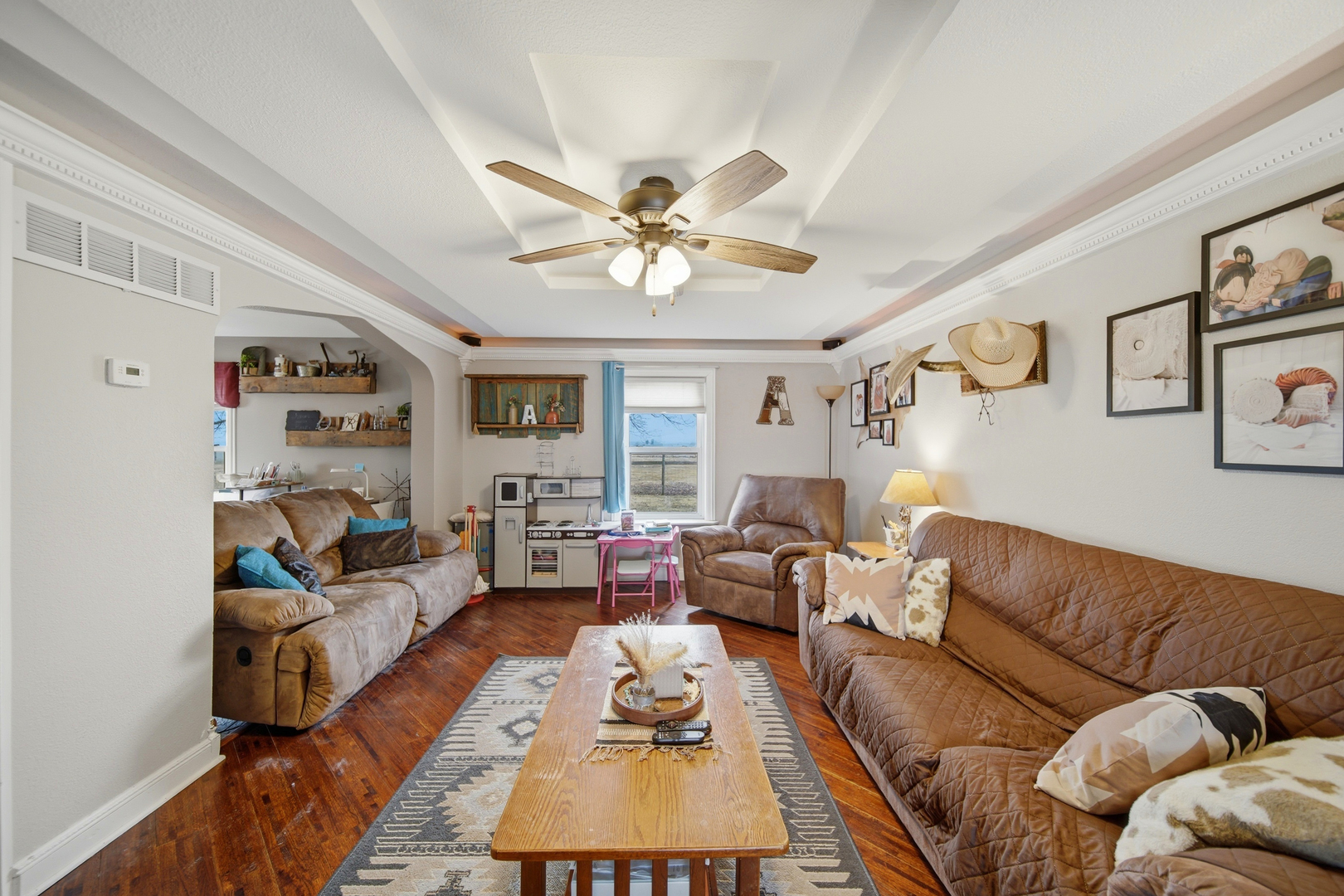 27754 Elm Road Milledgeville, IL 61051 - Photo 16 of 28 a living room with furniture ceiling fan and a rug