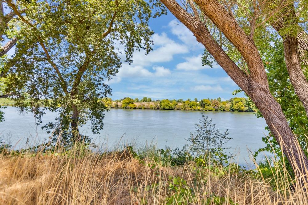 a view of a lake with a yard