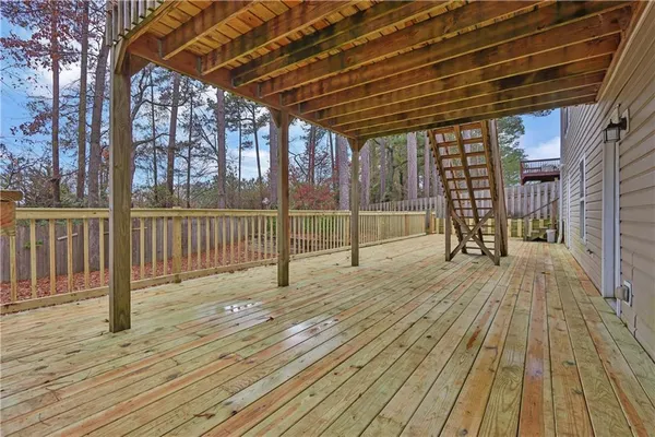 a view of a balcony with an outdoor space