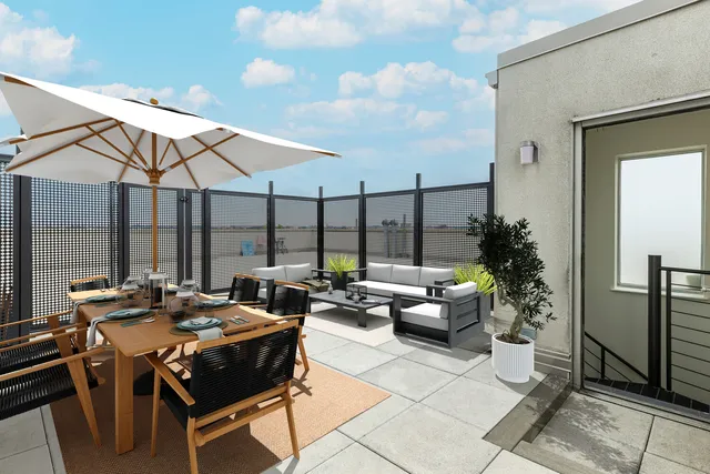 a view of a balcony with city view