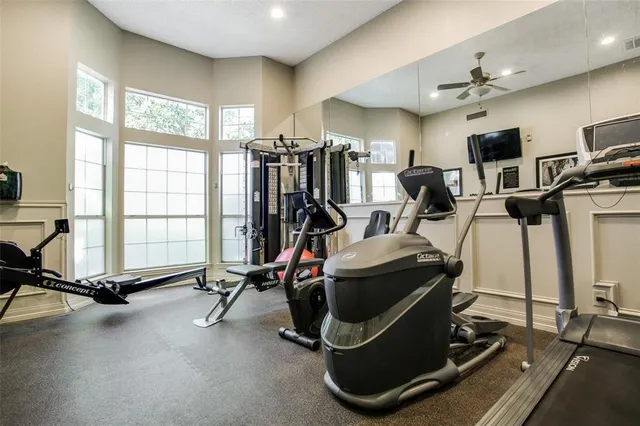 a view of a room with gym equipment