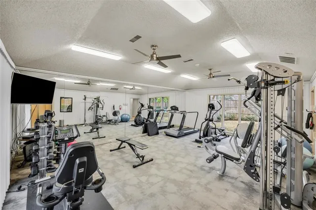 a view of a room with gym equipment