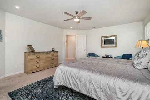 a bedroom with a bed and a dresser