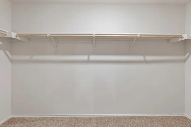 a view of a closet with racks on the wall