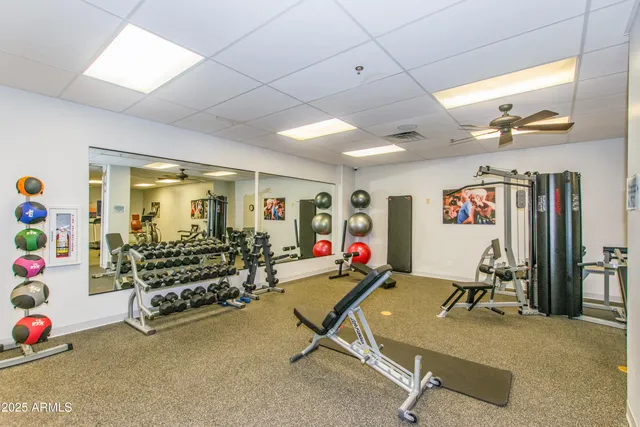 a view of a room with gym equipment
