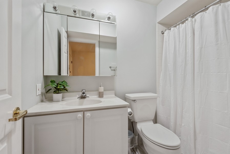 435 Ridge Road, Unit 305 Wilmette, IL 60091 - Photo 9 of 10 a bathroom with a sink a toilet and shower curtain