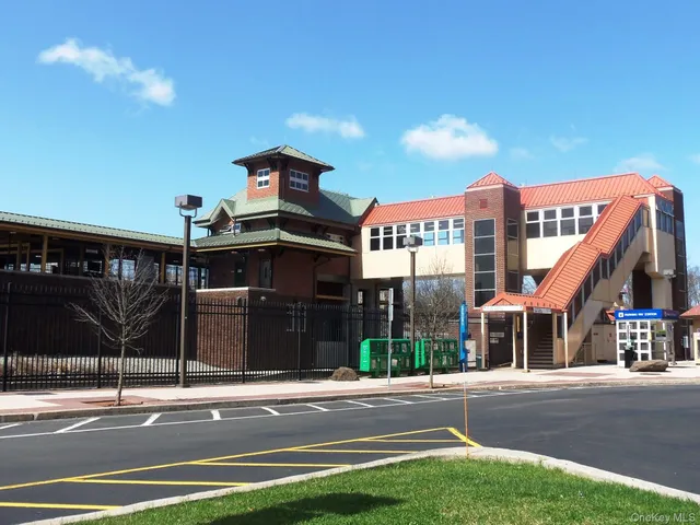 a view of a building with a street