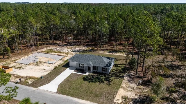 an aerial view of residential house with green space