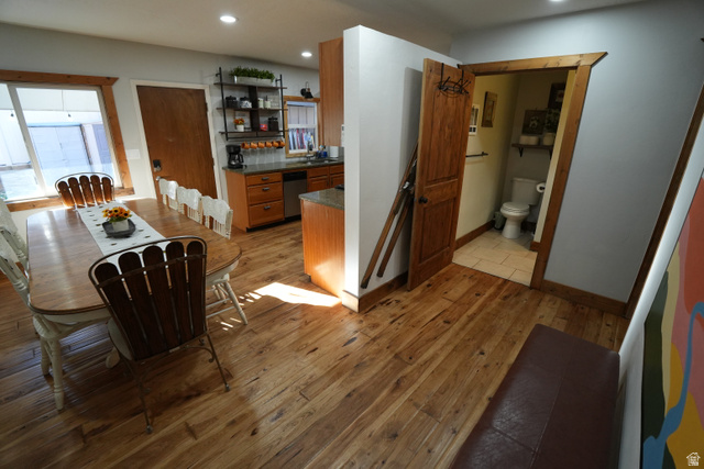 3711 North Canyon Road Provo, UT 84604 - Photo 20 of 42 Dining area featuring light wood-style floors and recessed lighting
