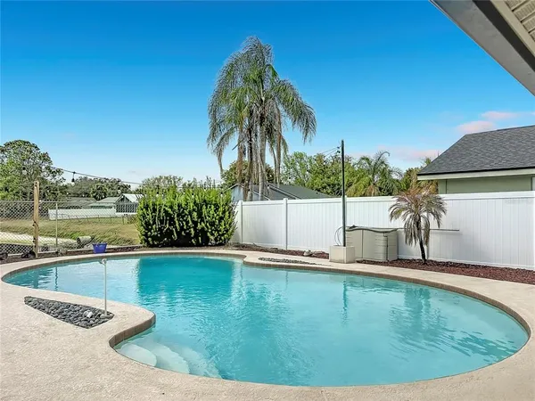 a view of a swimming pool with a yard