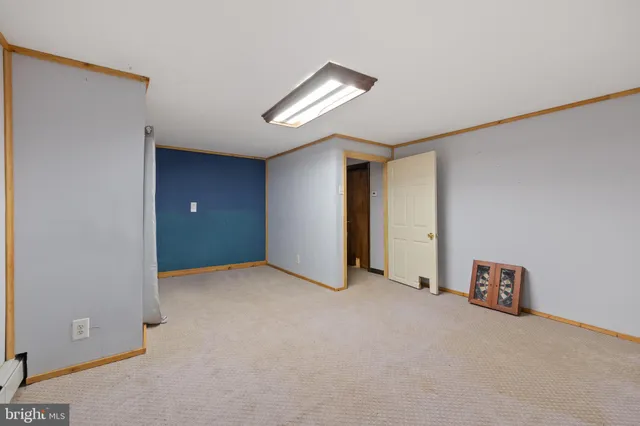 a view of a town with large trees