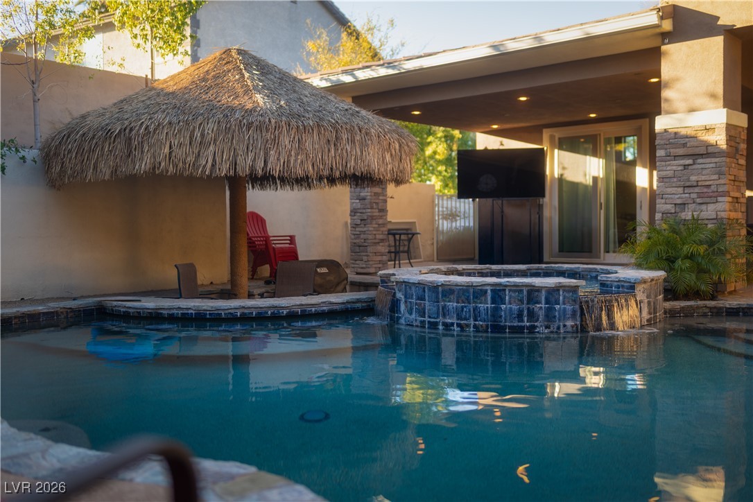 2817 High View Drive Henderson, NV 89014 - Photo 52 of 77 View of pool featuring a gazebo, a patio, and a pool with connected hot tub