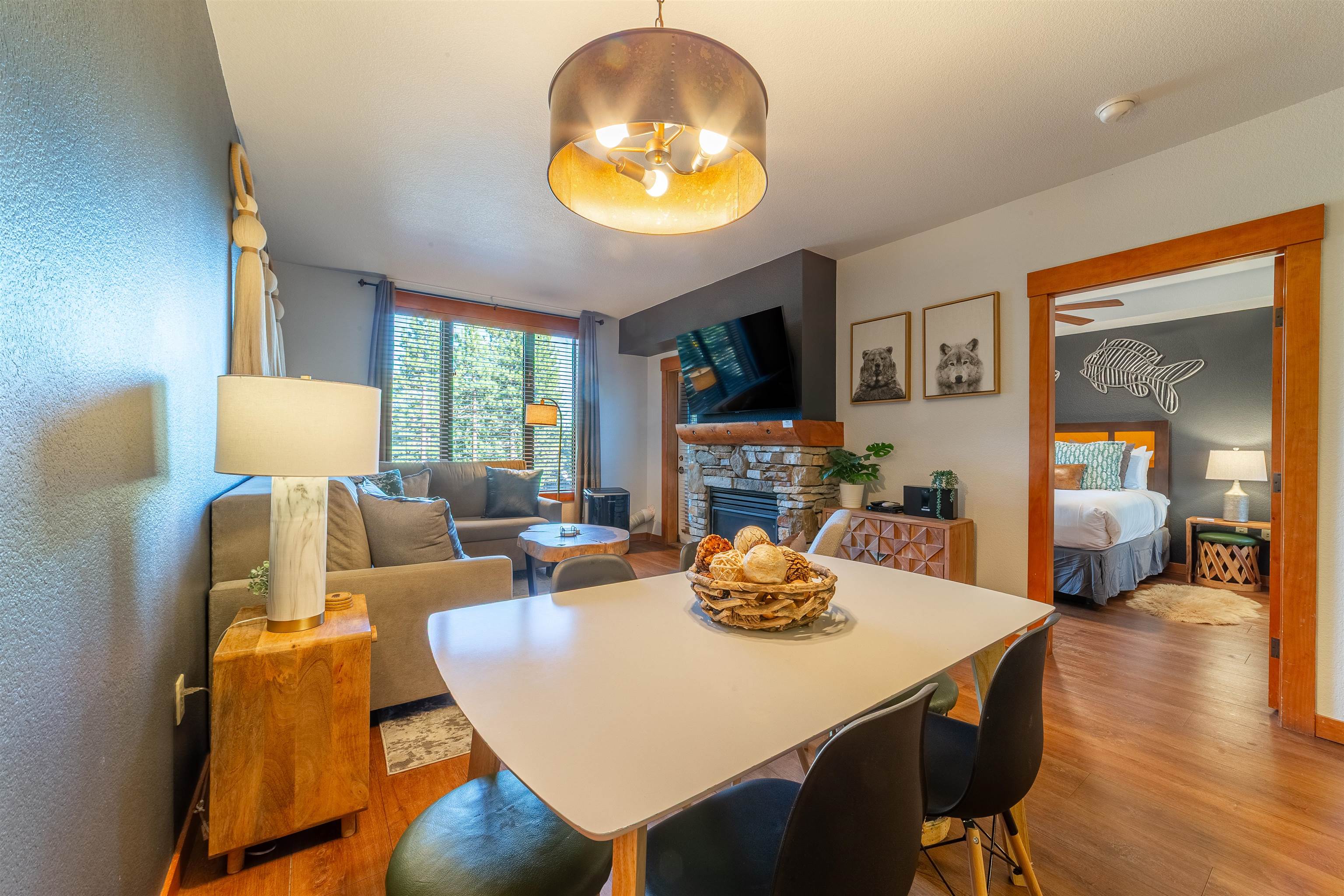 6201 Minaret Road, Unit 2221 Mammoth Lakes, CA 93546 - Photo 12 of 44 Open-concept living area featuring wood-finish flooring throughout